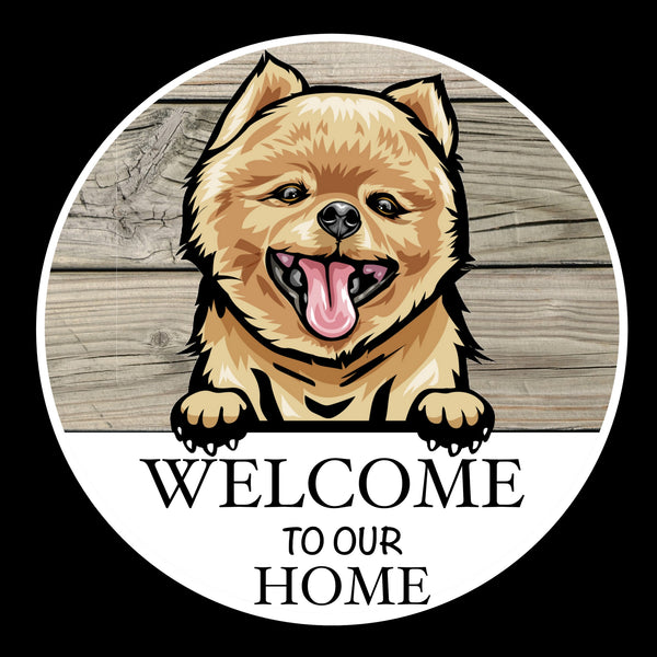 Wooden round Welcome dog plaque