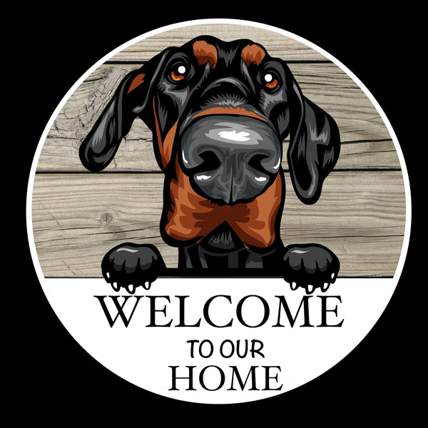 Wooden round Welcome dog plaque