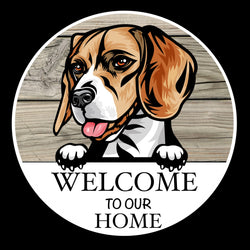 Wooden round Welcome dog plaque