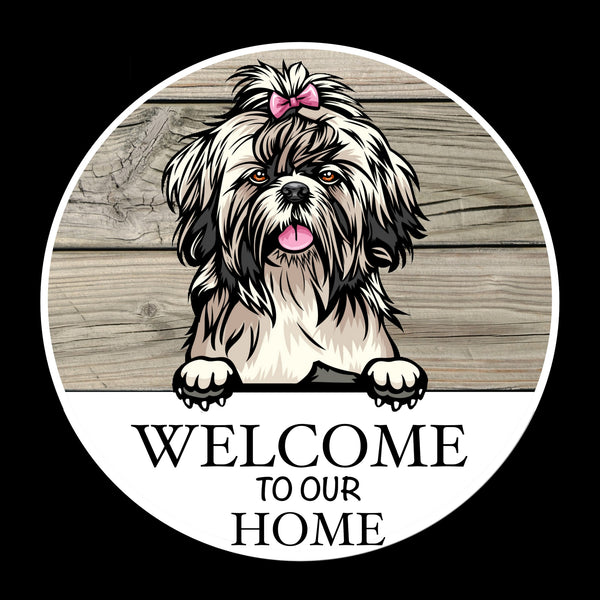 Wooden round Welcome dog plaque