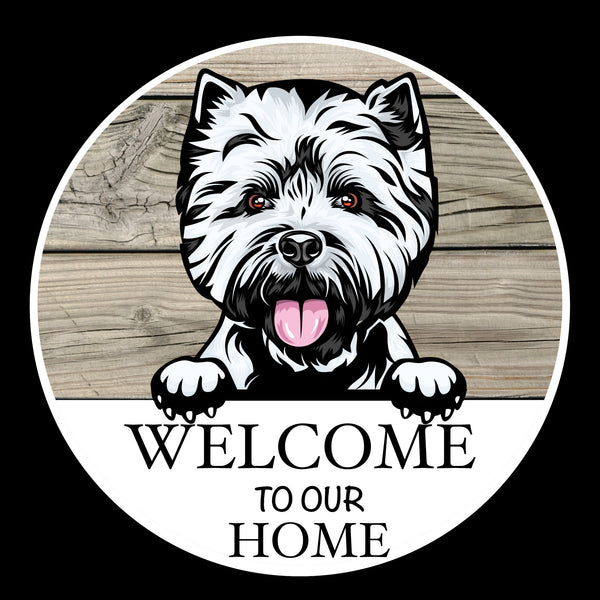 Wooden round Welcome dog plaque