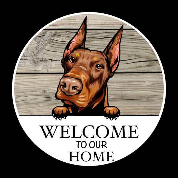 Wooden round Welcome dog plaque