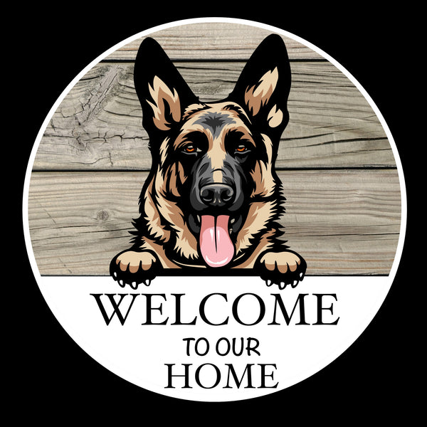 Wooden round Welcome dog plaque