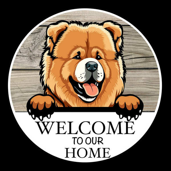 Wooden round Welcome dog plaque