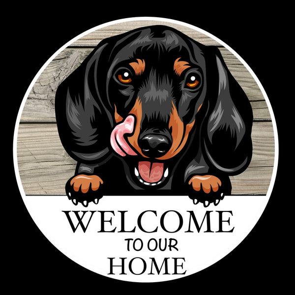 Wooden round Welcome dog plaque